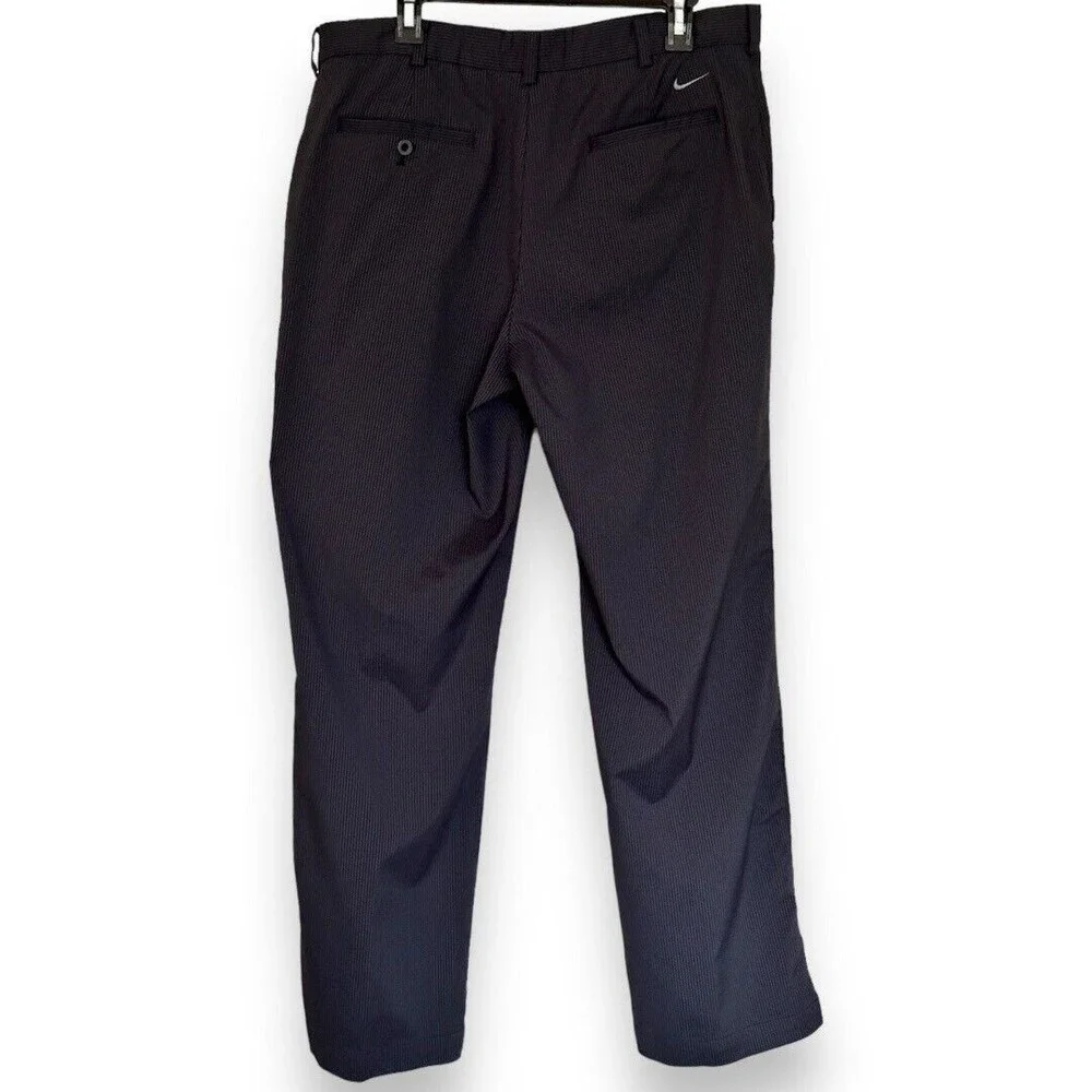 Nike Golf Pants Men's Size 36X32 Black Gray Striped Flat Front Chino DRI-FIT